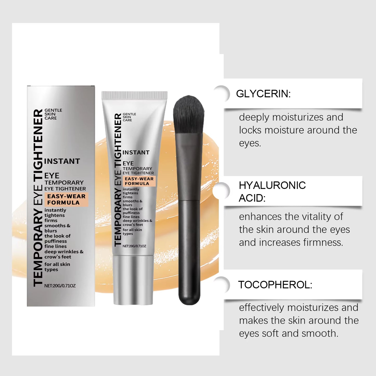 Temporary Tightener Eye Cream Reduces Dark Circles Eye Bags Puffiness Fine Lines Anti-Aging Hyaluronic Acid Firming Eye Cream