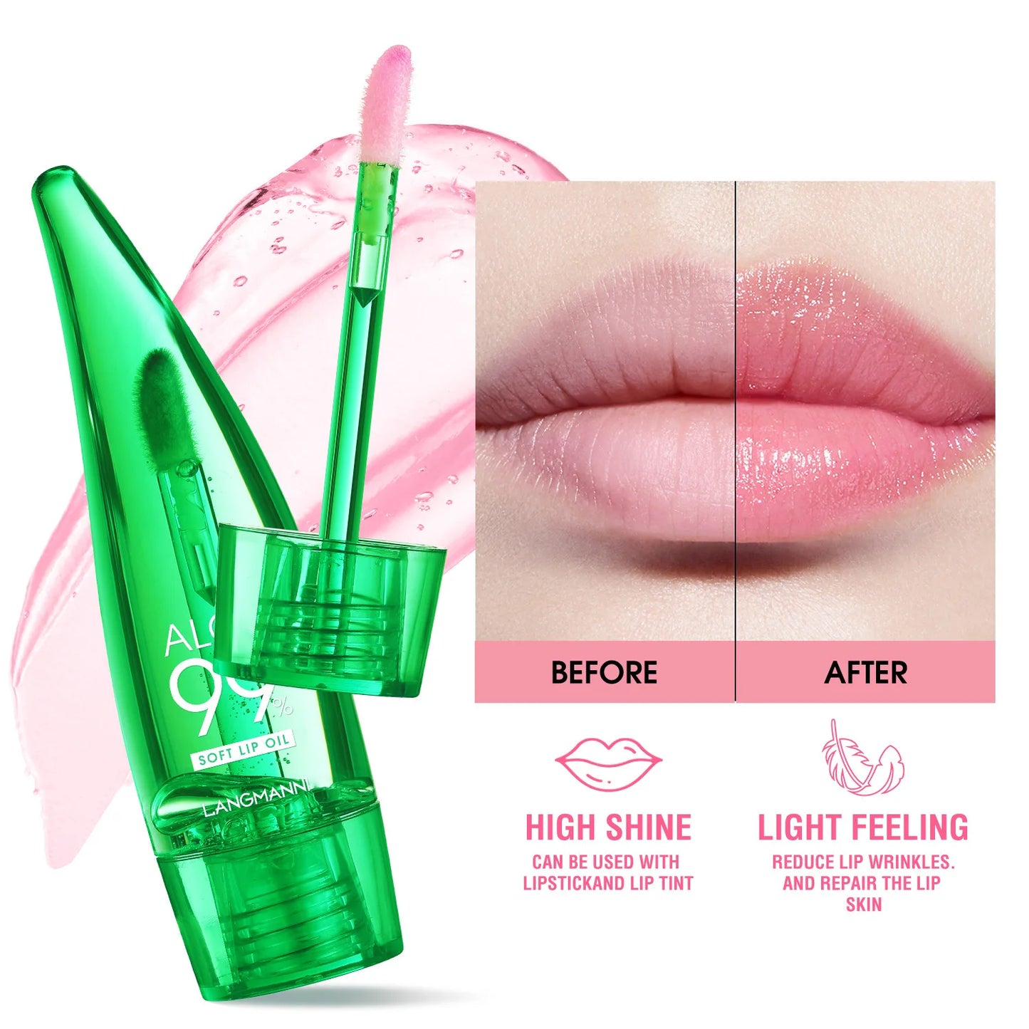 Aloe Vera Repair Lip Gloss - Changing Lip Balm, anti - Dryness, Long - Lasting Moisturizing, Transparent Liquid Lip Care Product