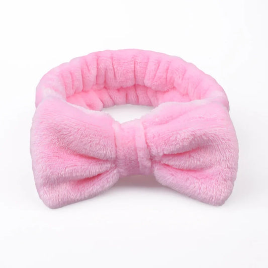 Coral Fleece Pink Bow Headband | Hair Holder for Makeup, Skincare & Face Washing