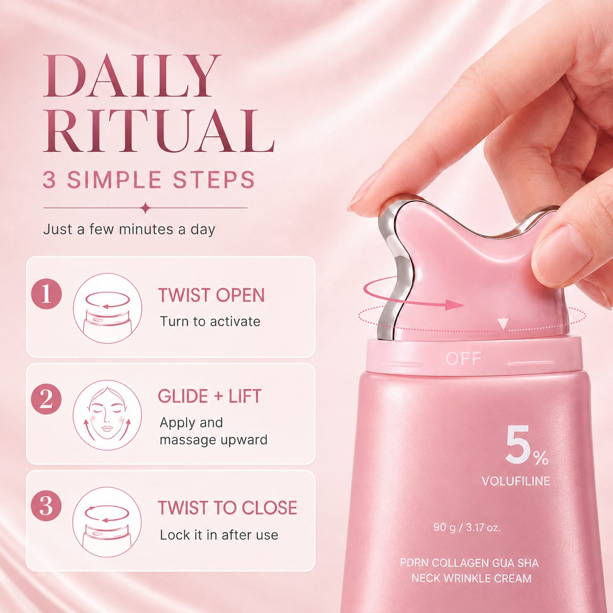 LUXFIRM Gua Sha - Neck & Face Lifter | PDRN Volufiline 5% Collagen Clinical Wrinkle Cream