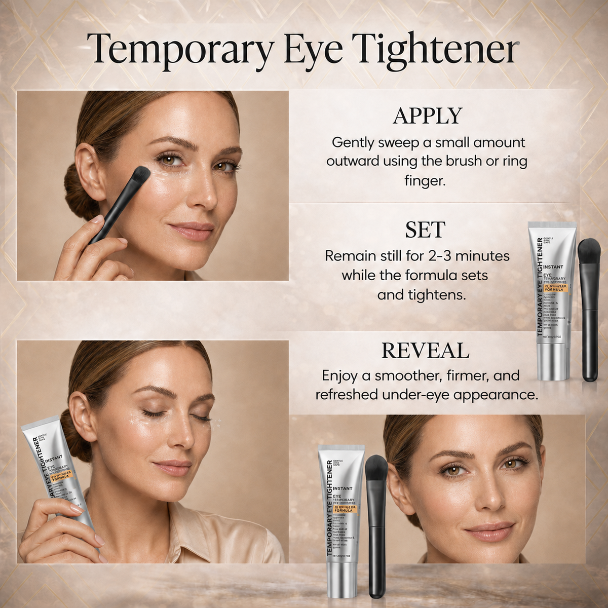 LUXLIFTÉ Instant Eye Tightener w/ Brush – Hyaluronic Firming Cream for Crow's Feet, Fine Lines, Dark Circles & Puffiness