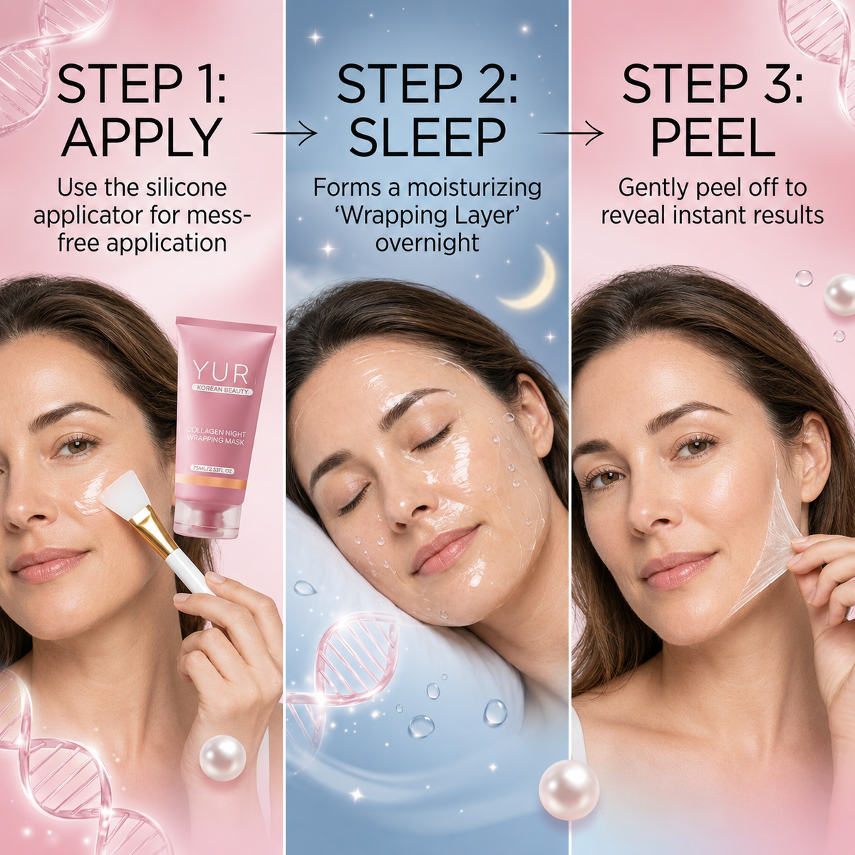 YUR Korean Beauty - 'GLASS SKIN' Overnight Collagen Wrapping Peel-Off Mask w/Brush