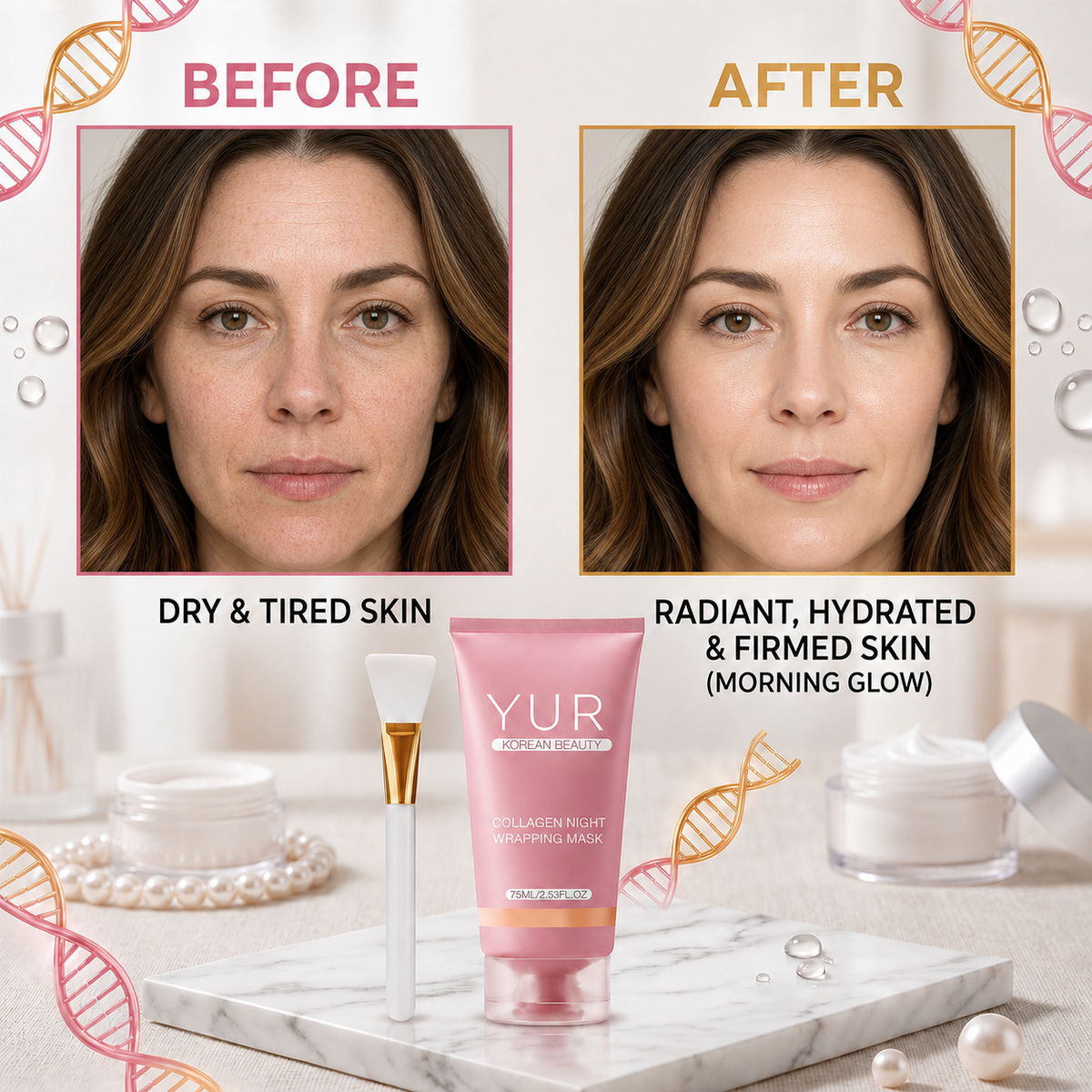 YUR Korean Beauty - 'GLASS SKIN' Overnight Collagen Wrapping Peel-Off Mask w/Brush