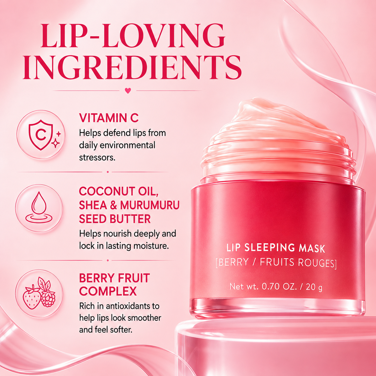 K-Beauty Lucious Berry Lip Mask Balm | Day/Overnight Hydration for Soft, Smooth Lips