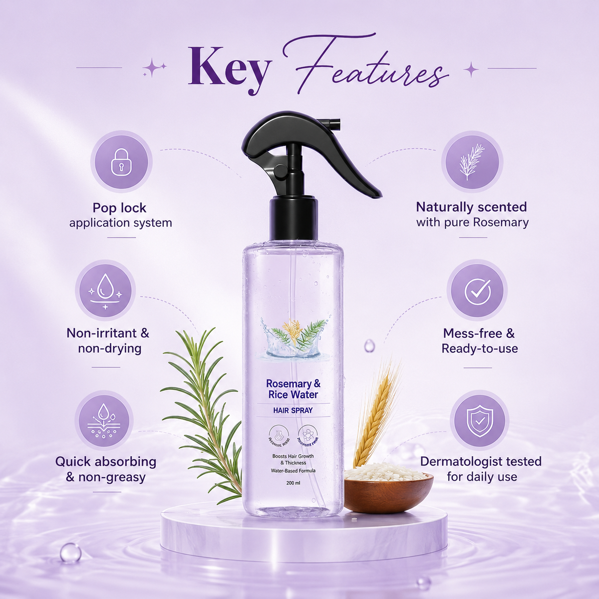 LUXGROWTH Rosemary & Rice Water Hair Growth Spray | Lightweight - Thicker and Stronger Hair