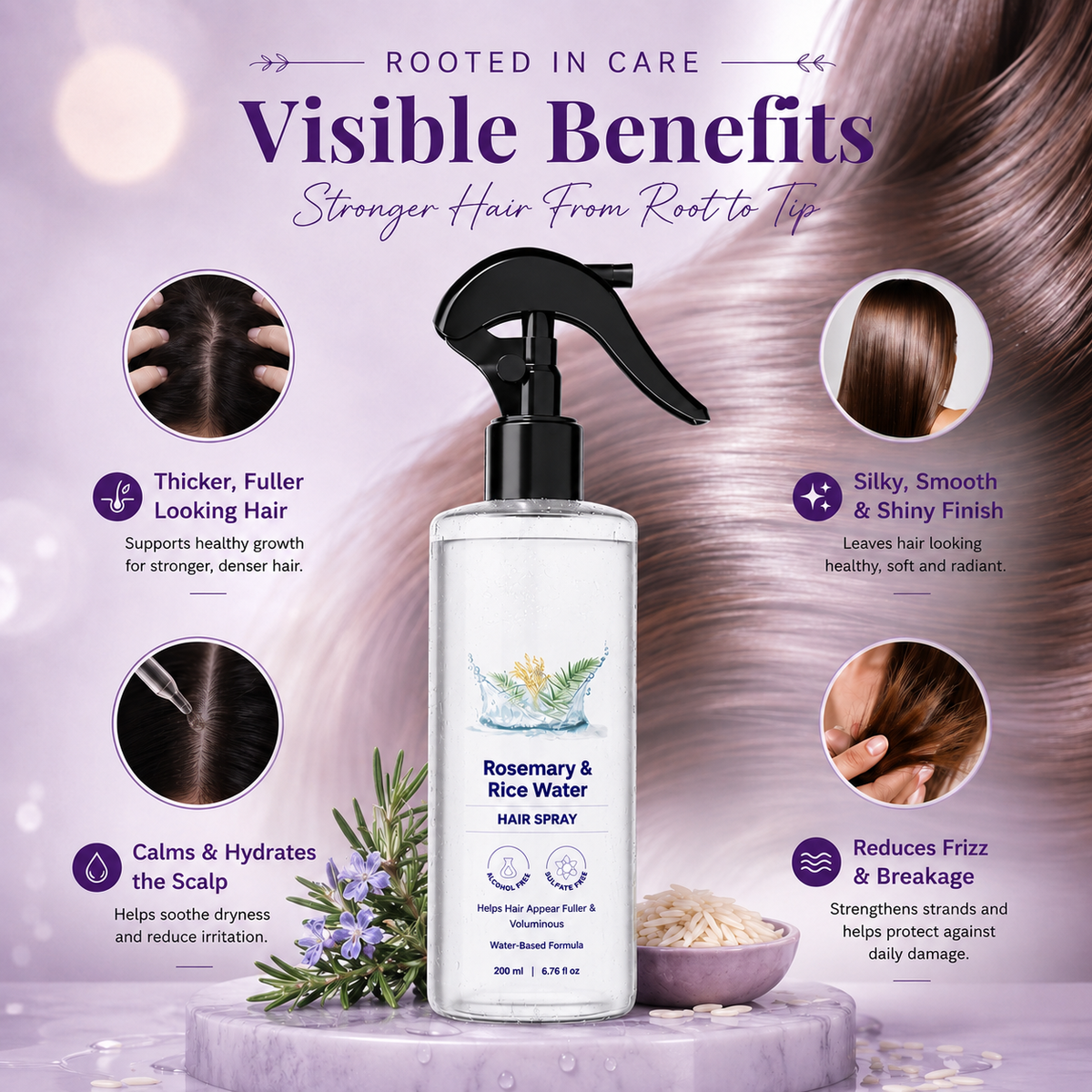 LUXGROWTH Rosemary & Rice Water Hair Growth Spray | Lightweight - Thicker and Stronger Hair