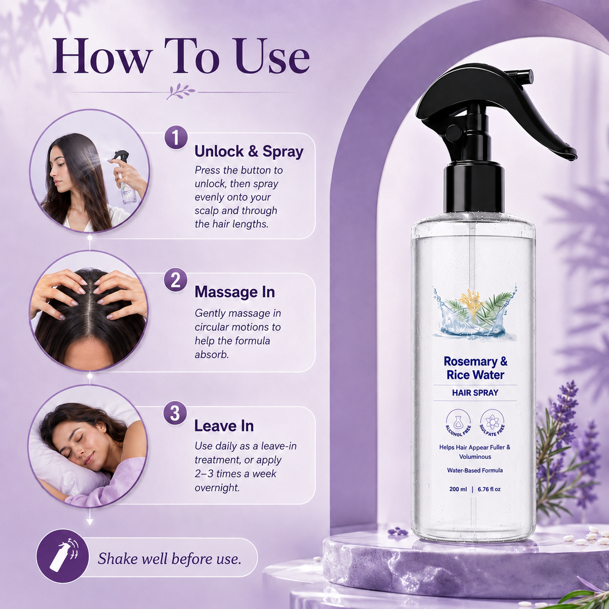 LUXGROWTH Rosemary & Rice Water Hair Growth Spray | Lightweight - Thicker and Stronger Hair