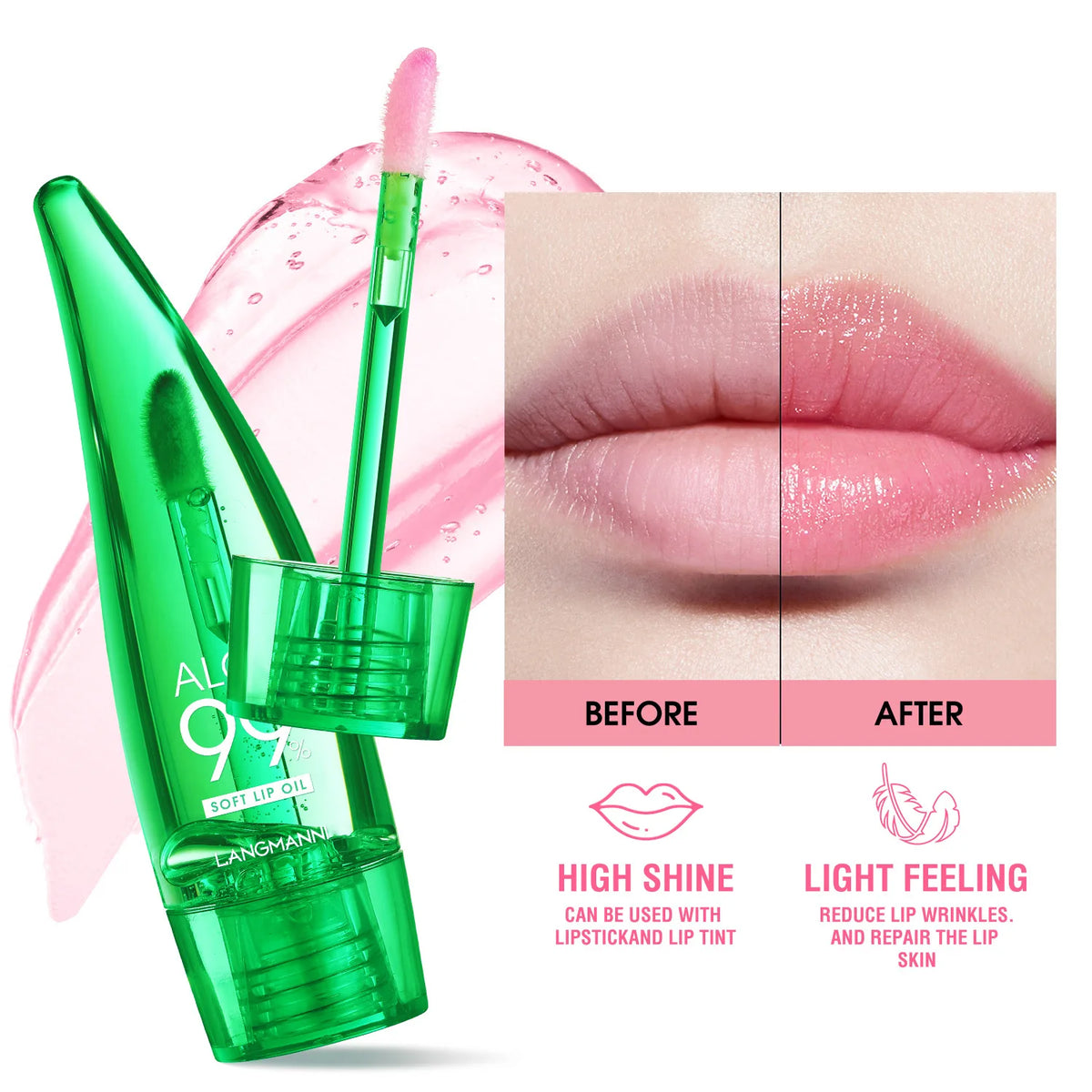 Aloe Vera Repair Lip Gloss - Changing Lip Balm, anti - Dryness, Long - Lasting Moisturizing, Transparent Liquid Lip Care Product