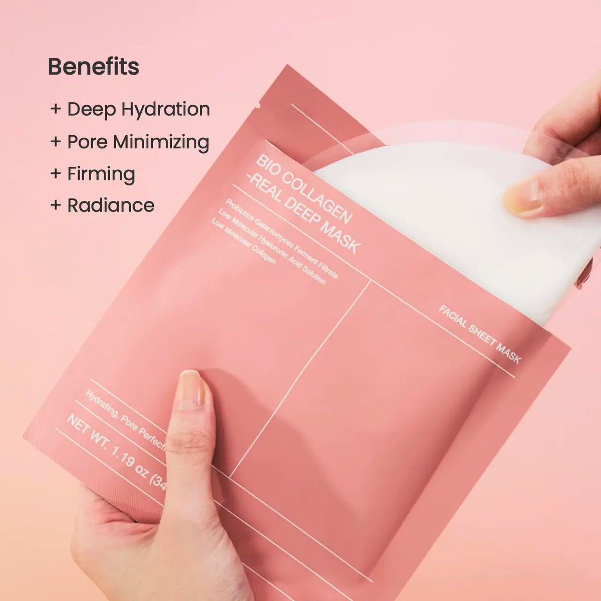 Bio-Collagen Refreshing Deep Face Mask. Moisturizing Night Hydrogel Mask, Minimizes Pores, Improves Elasticity