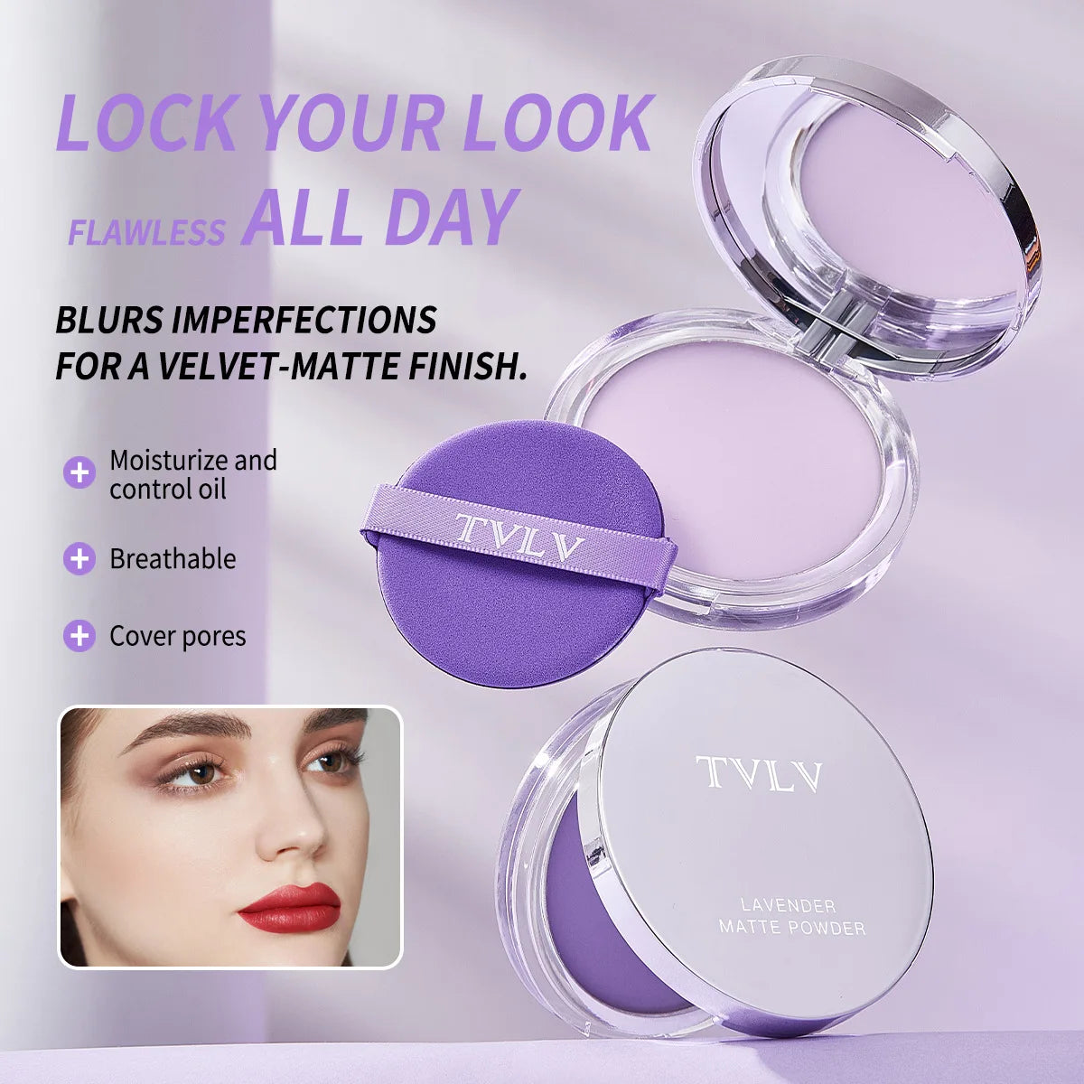 Waterproof Violet Setting Powder for Oily Skin